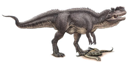 Large T-rex trampling a small dinosaur