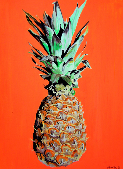 Painting of Pineapple with orange background