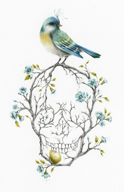 Courtney Brims bird on skull shaped branches